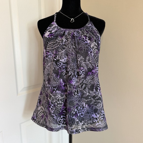 Iz Byer Tops - Iz Byer VTG Y2K Babydoll Halter Top Purple (L) Lace Cheetah Print Punk Festival